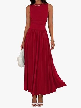 OYS Red Maxi Dress Elegant Sleeveless Flowy A-Line Luxe Statement Dress Medium